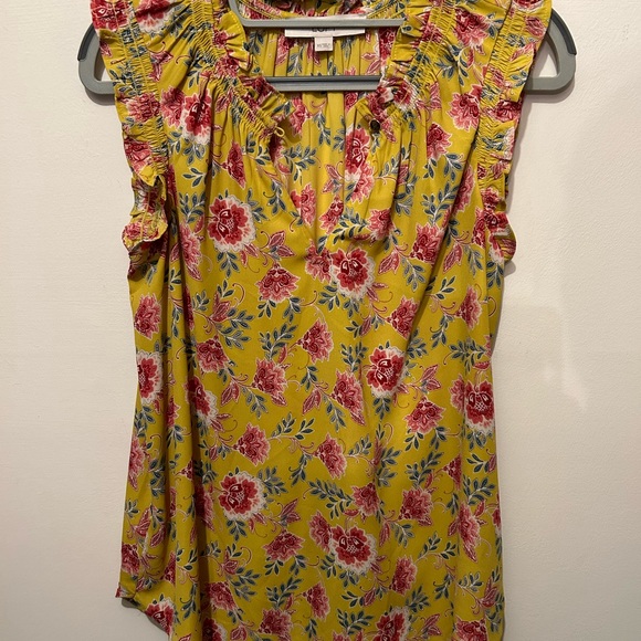 LOFT Eyelet Ruffle Button Neck Top XS - Picture 2 of 4